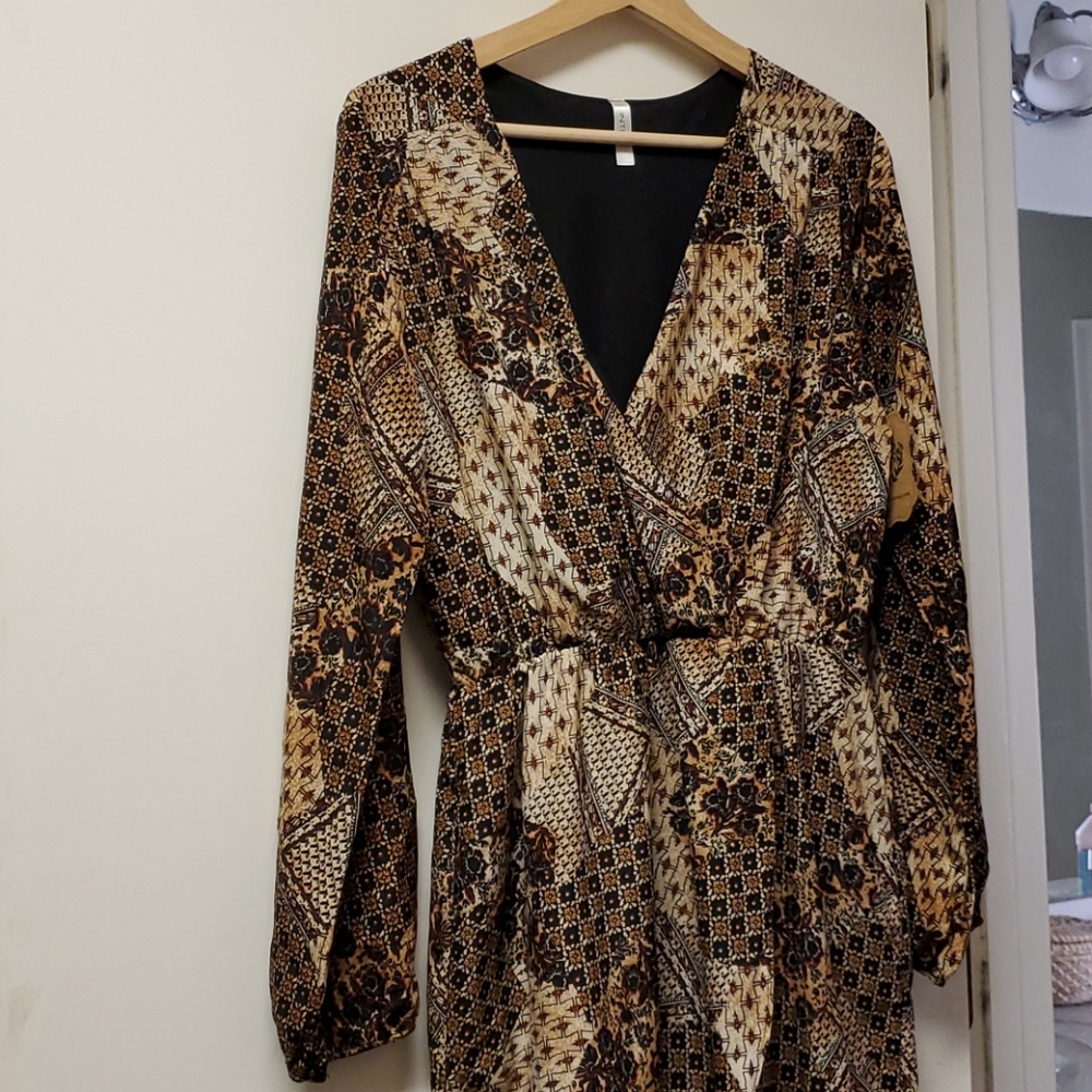 NWT Brown Patchwork Pattern Dress